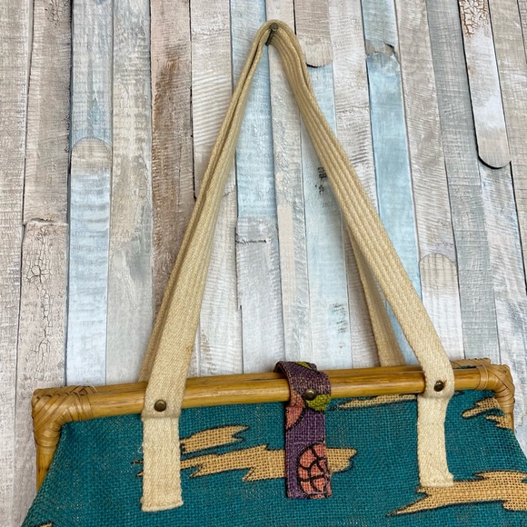Vintage 70s 80s Bright Colorful Summer Vacation Bag Purse Tote Jute Statement - Picture 4 of 8